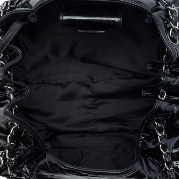 Chanel Cuir verni Accordion Camellia Cabas