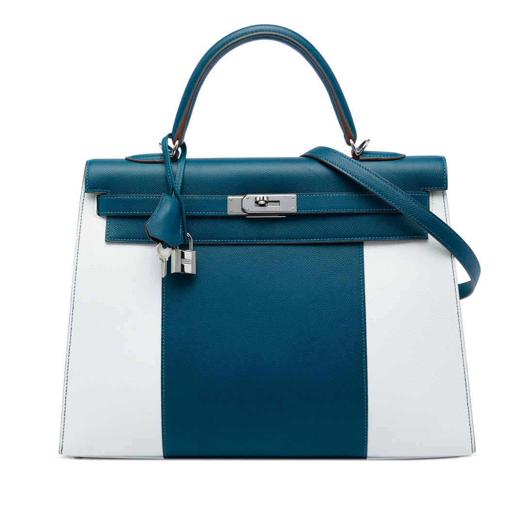 Hermès Sac à main Bicolore Kelly Flag Sellier 35 Epsom Bleu – vue principale – GABY PARIS