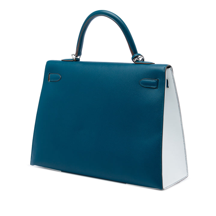 Hermès Sac à main Bicolore Kelly Flag Sellier 35 Epsom Bleu – vue 2 – GABY PARIS