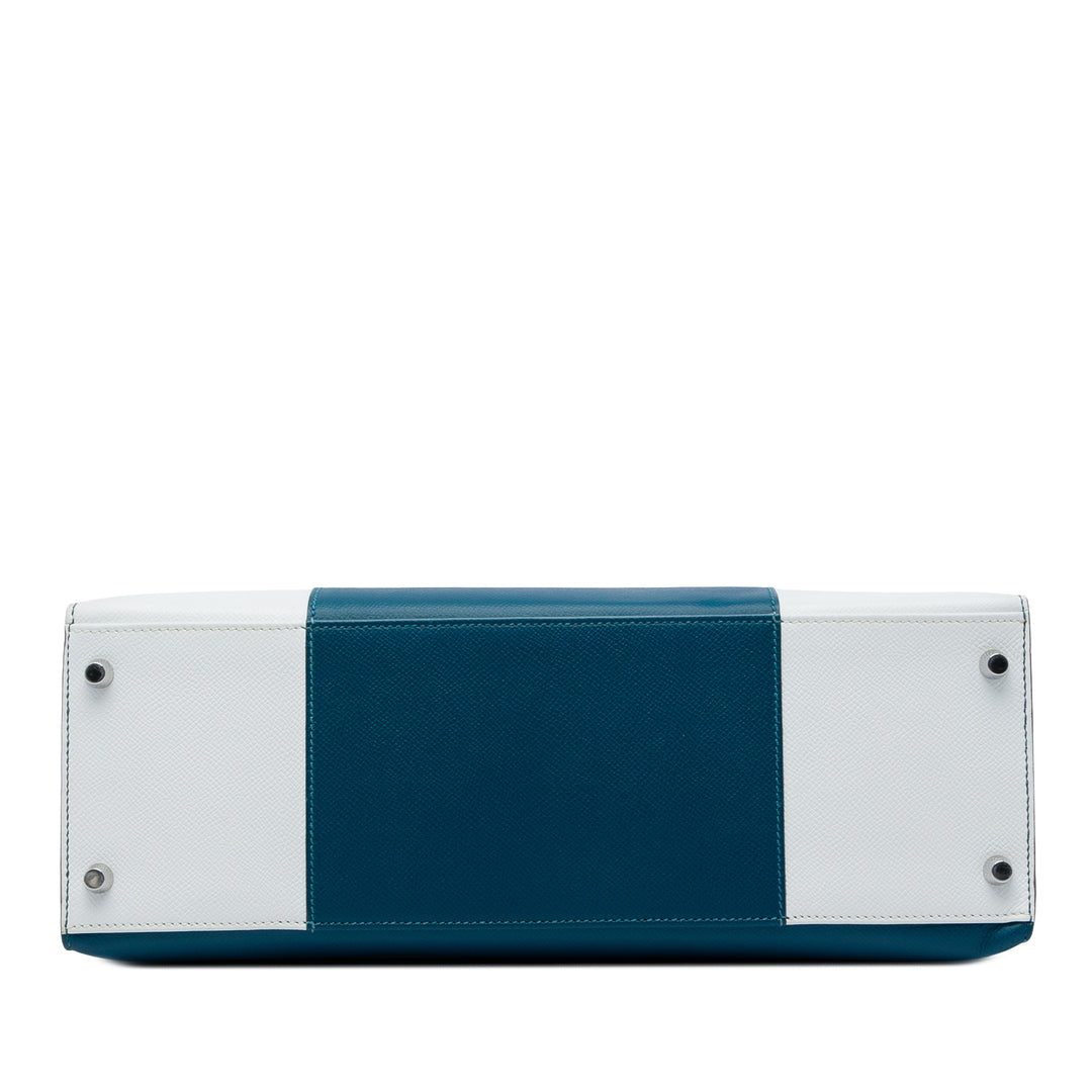 Hermès Sac à main Bicolore Kelly Flag Sellier 35 Epsom Bleu – vue 3 – GABY PARIS