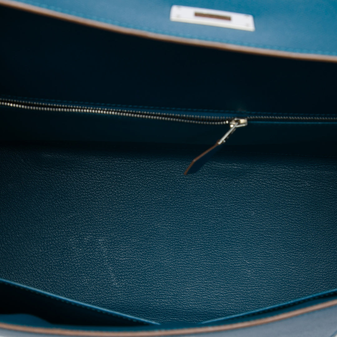 Hermès Sac à main Bicolore Kelly Flag Sellier 35 Epsom Bleu – vue 4 – GABY PARIS