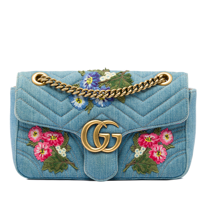 GG Marmont Matelasse brodé Sac Moyen Jean Bleu