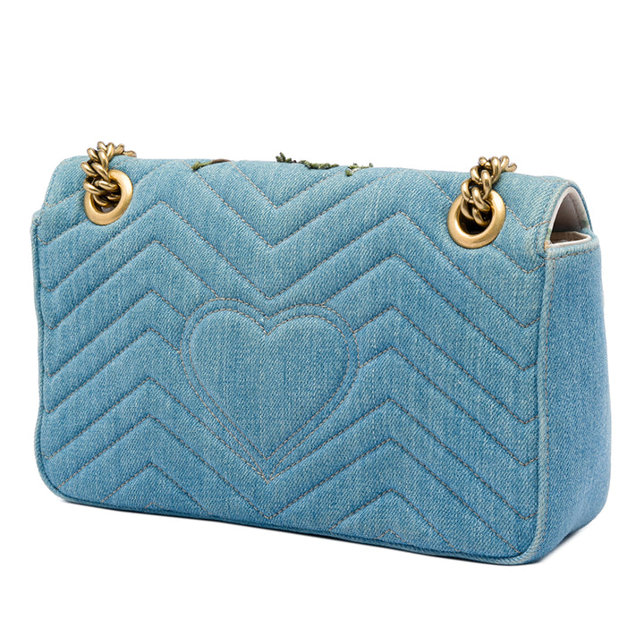 GG Marmont Matelasse brodé Sac Moyen Jean Bleu