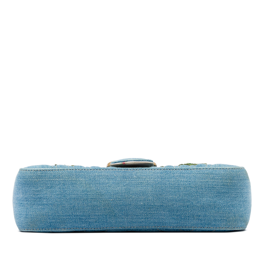 GG Marmont Matelasse brodé Sac Moyen Jean Bleu