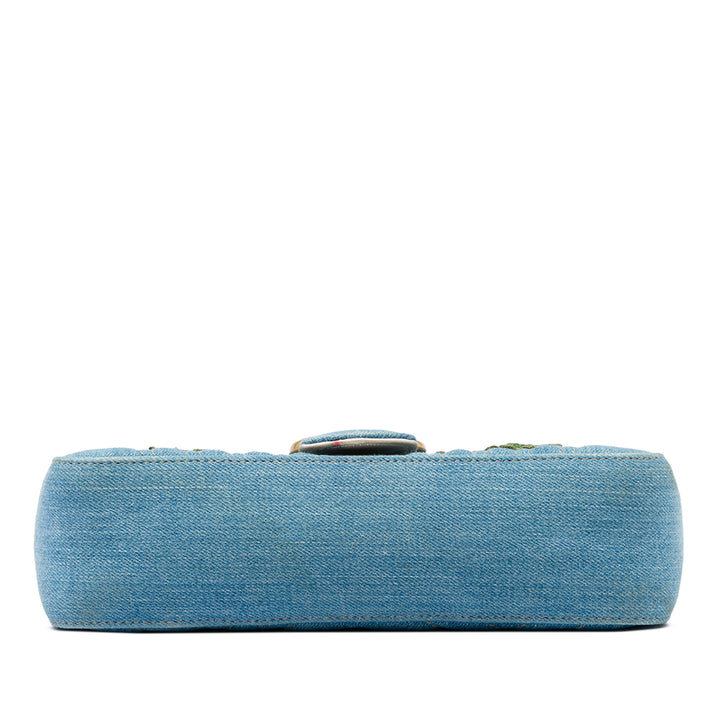 GG Marmont Matelasse brodé Sac Moyen Jean Bleu