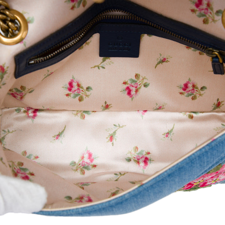 GG Marmont Matelasse brodé Sac Moyen Jean Bleu