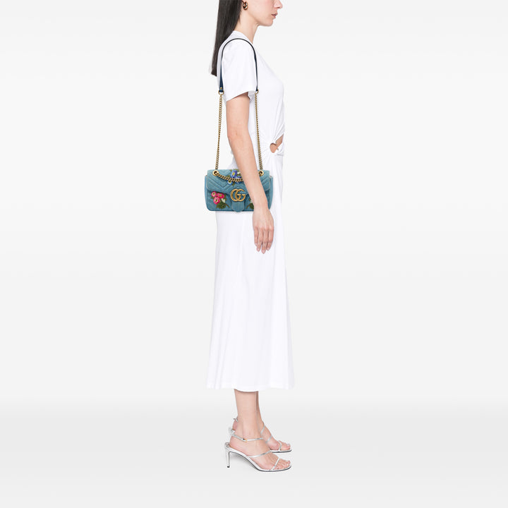 GG Marmont Matelasse brodé Sac Moyen Jean Bleu