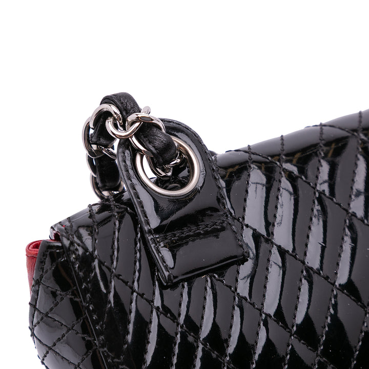 Quilted Patent Geometric Kaleidoscope Shoulder Bag Black - Gaby Paris
