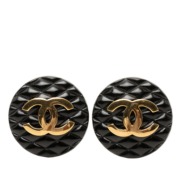 Chanel CC Resin et plaqué Matelassé Button Clip On Boucles d'oreilles