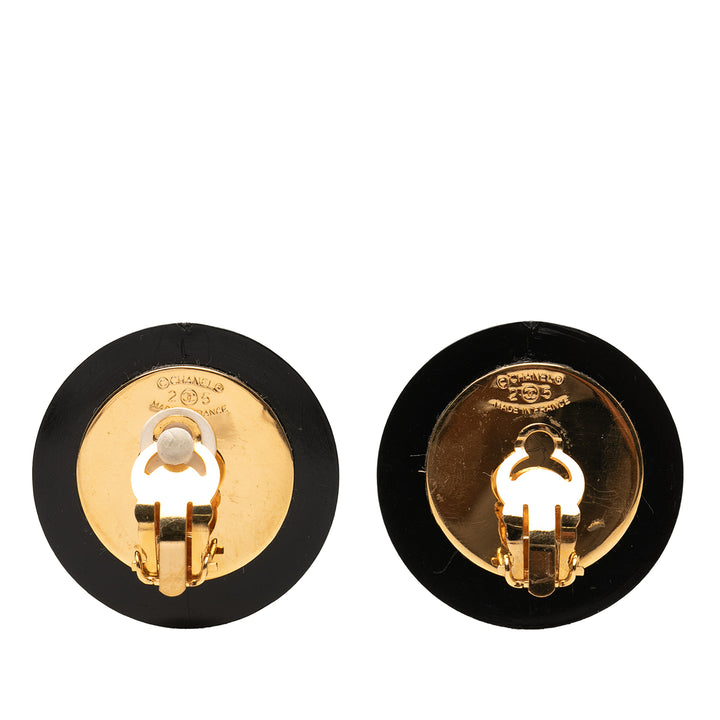 Chanel CC Resin et plaqué Matelassé Button Clip On Boucles d'oreilles