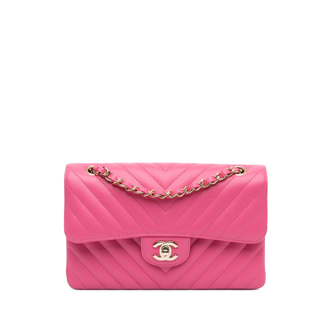 Chanel Small Classic Chevron Cuir d’agneau Double rabat