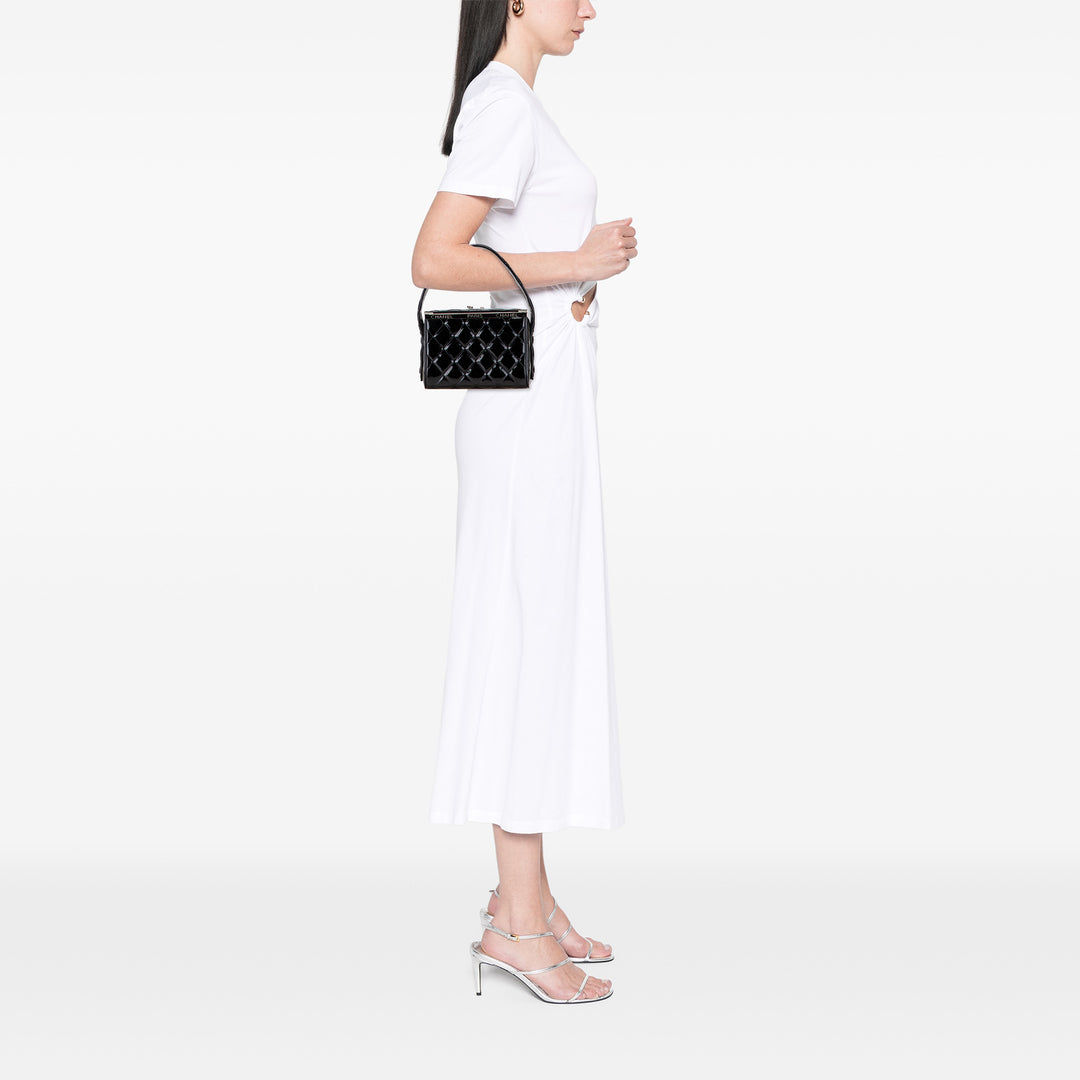 Chanel Quilted Cuir verni Cuir Boîte Sac à main Noir