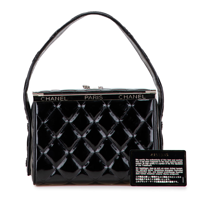 Chanel Quilted Cuir verni Cuir Boîte Sac à main Noir