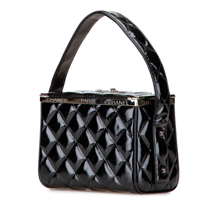 Chanel Quilted Cuir verni Cuir Boîte Sac à main Noir