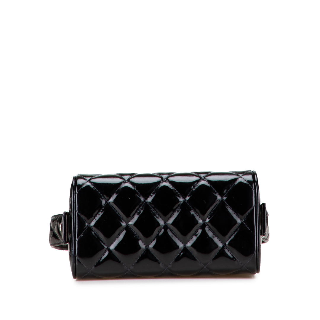 Chanel Quilted Cuir verni Cuir Boîte Sac à main Noir