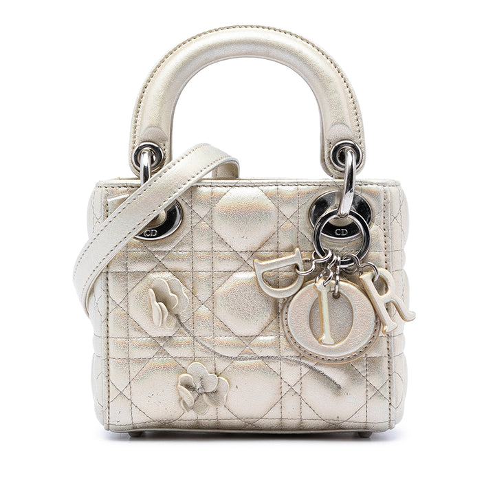 Dior Micro Metallic froissé Cuir de veau Lucky Dior Cannage Lady Dior