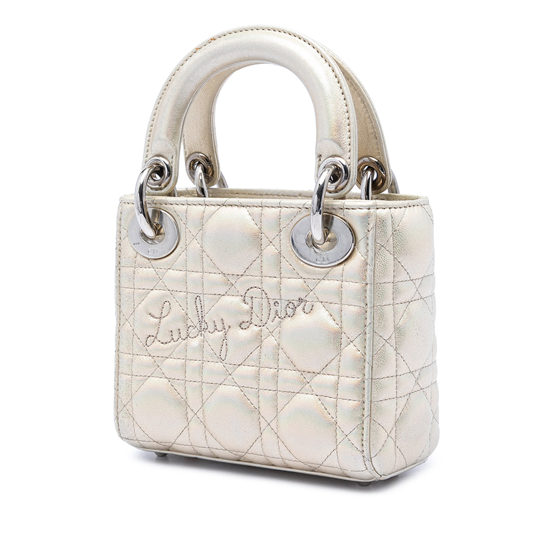 Dior Micro Metallic froissé Cuir de veau Lucky Dior Cannage Lady Dior