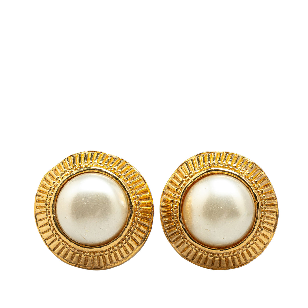 Gold Plated Faux Pearl Clip On Earrings Gold - Gaby Paris