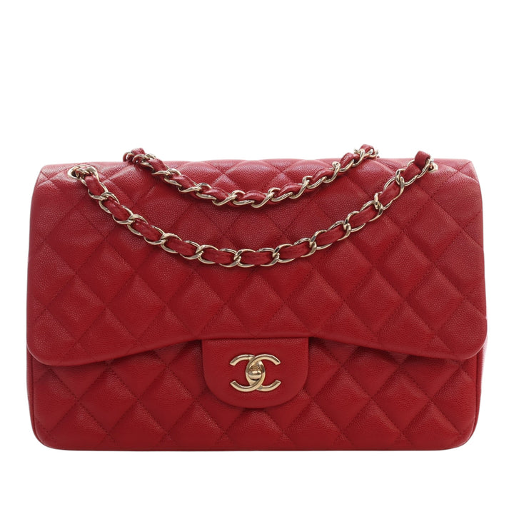 Classic Double rabat Jumbo Cuir caviar Rouge