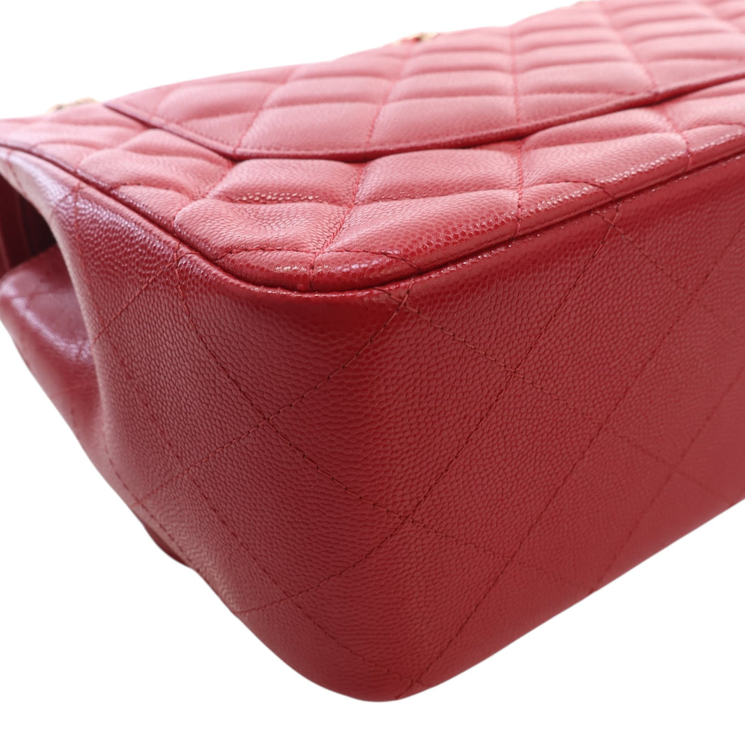 Classic Double rabat Jumbo Cuir caviar Rouge