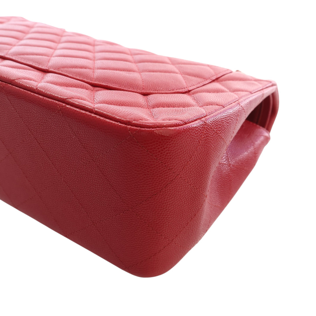 Classic Double rabat Jumbo Cuir caviar Rouge