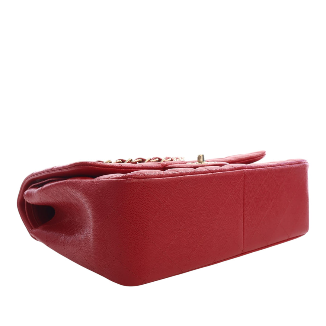 Classic Double rabat Jumbo Cuir caviar Rouge