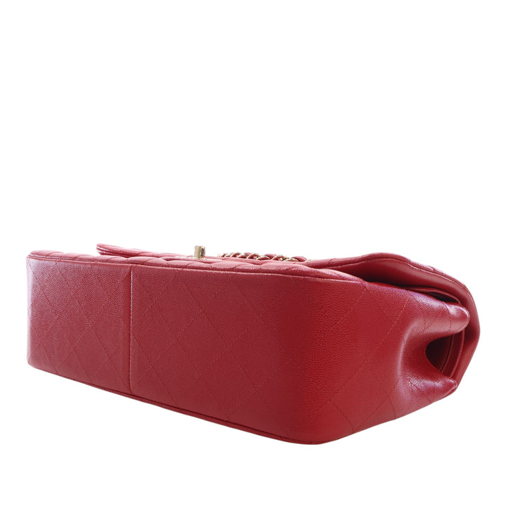 Classic Double rabat Jumbo Cuir caviar Rouge