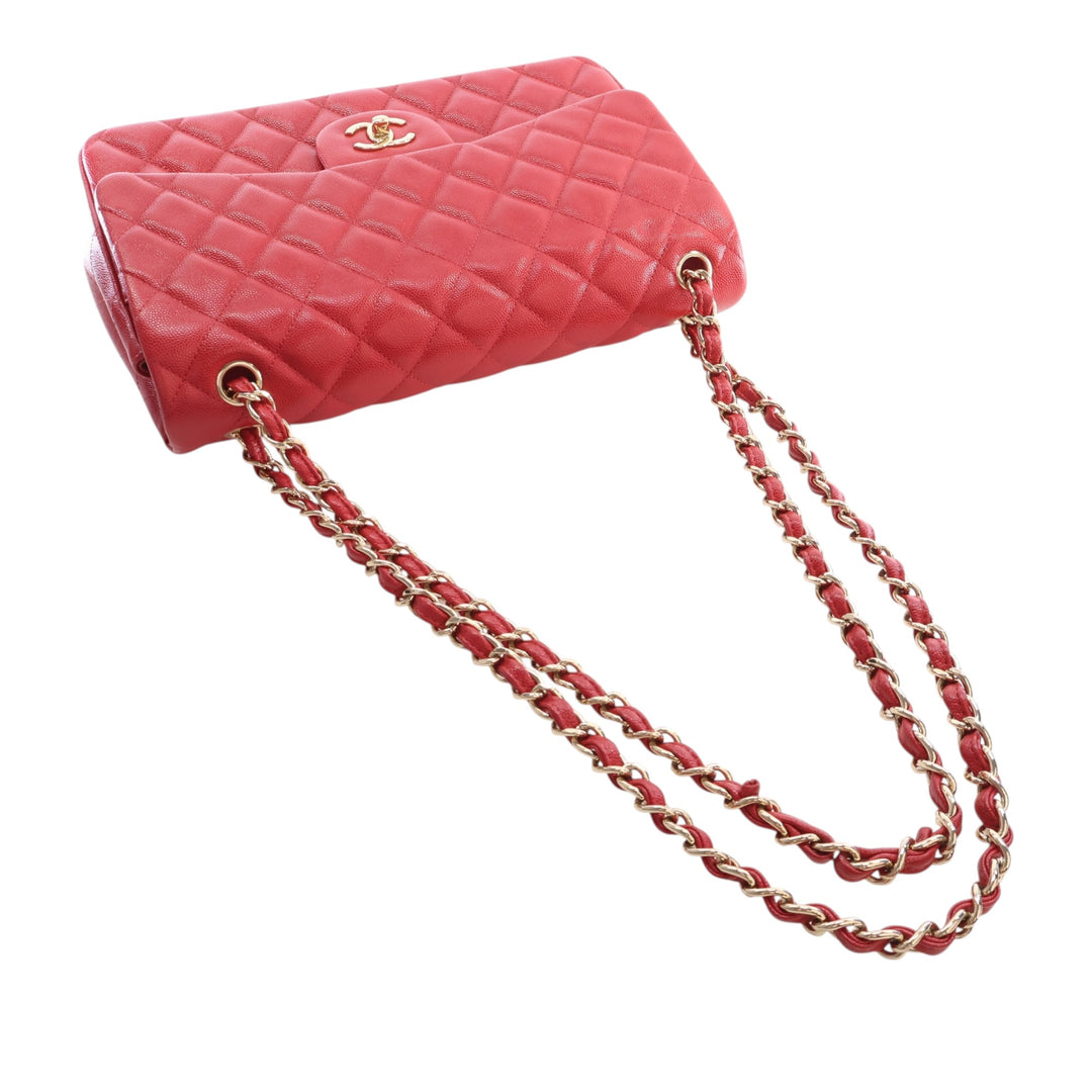 Classic Double rabat Jumbo Cuir caviar Rouge