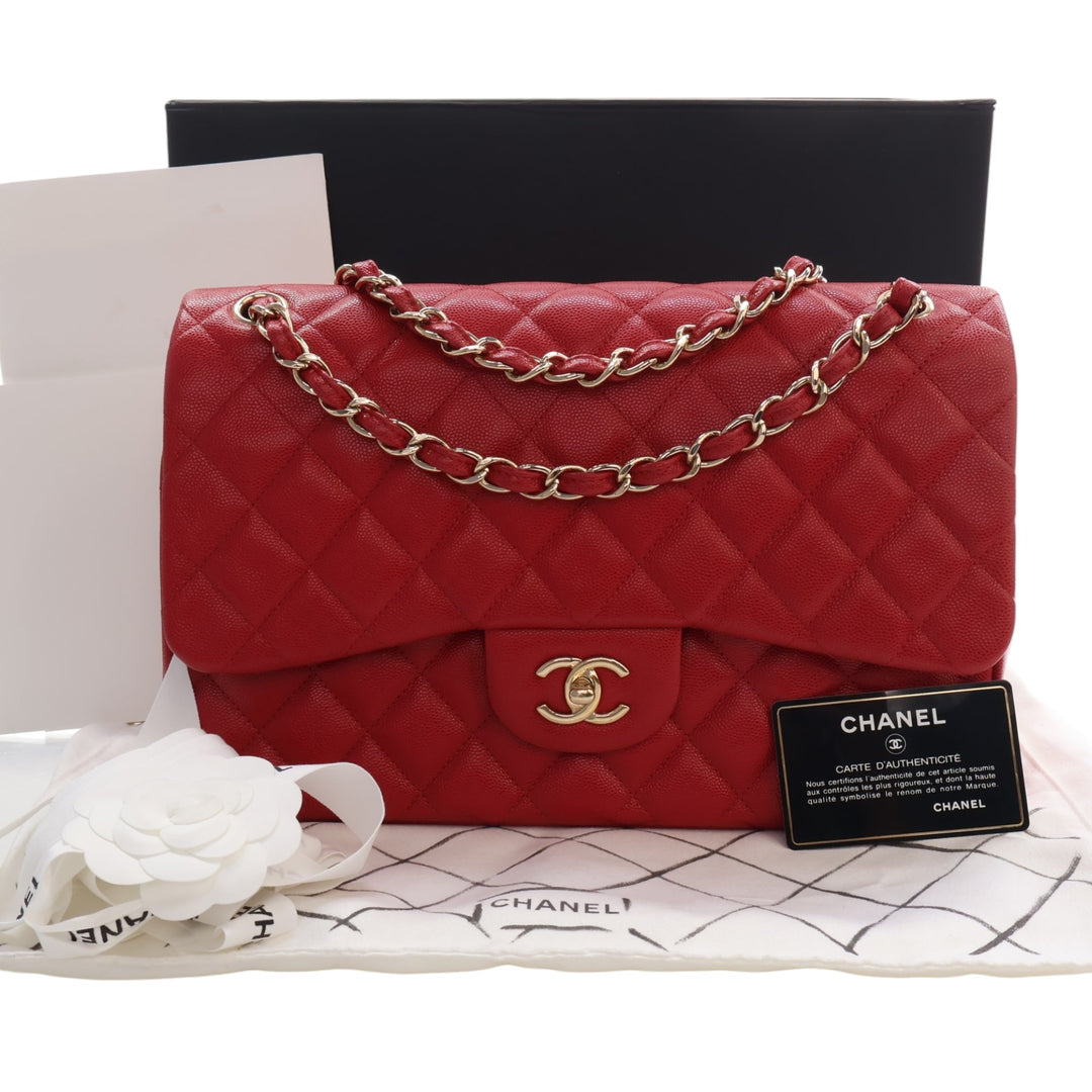 Classic Double rabat Jumbo Cuir caviar Rouge