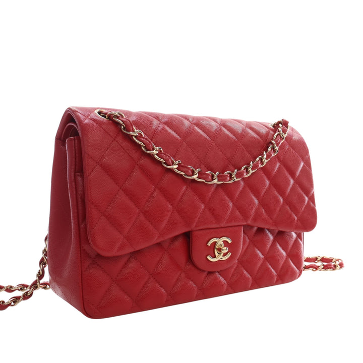Classic Double rabat Jumbo Cuir caviar Rouge