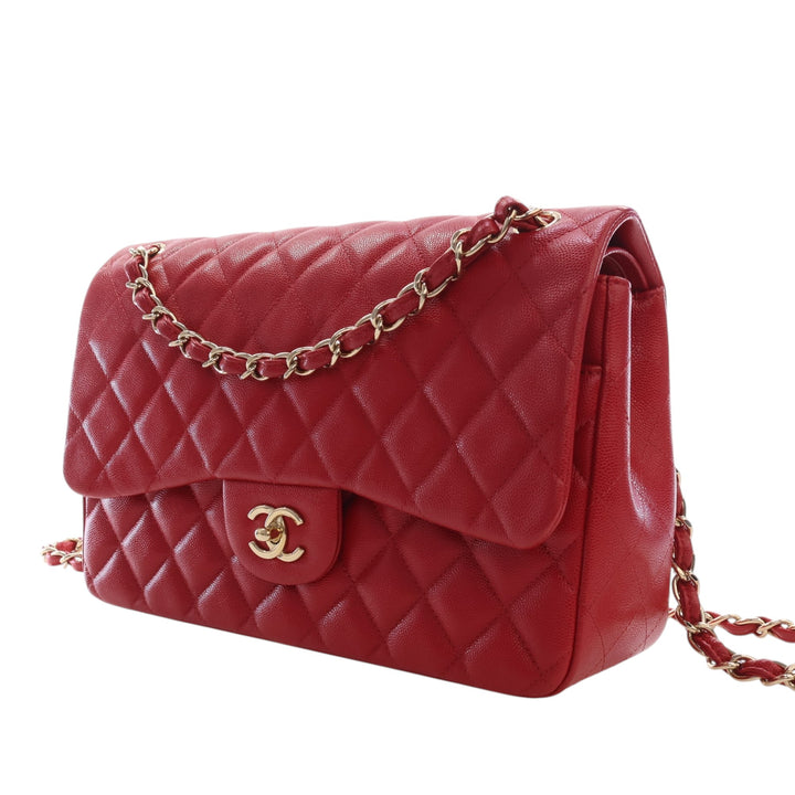 Classic Double rabat Jumbo Cuir caviar Rouge