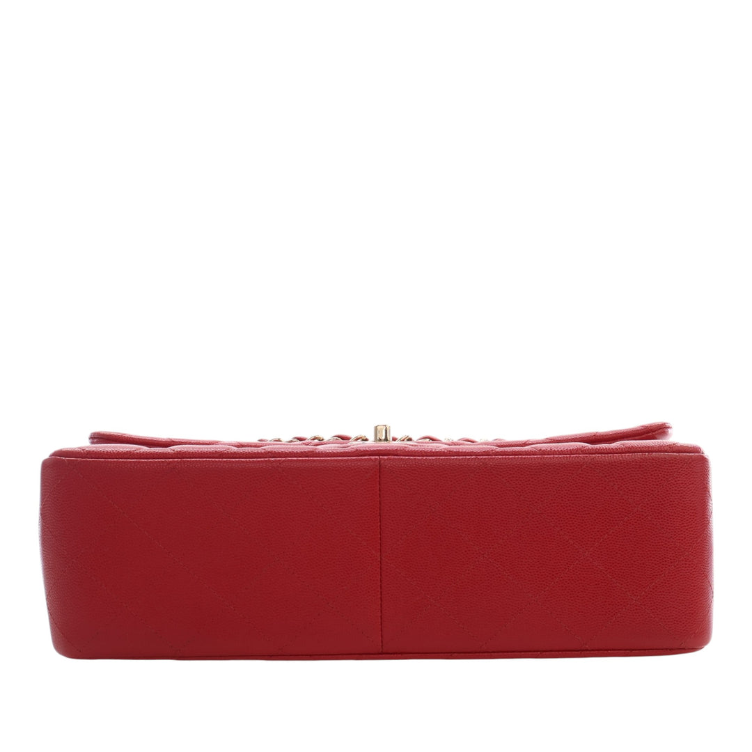 Classic Double rabat Jumbo Cuir caviar Rouge