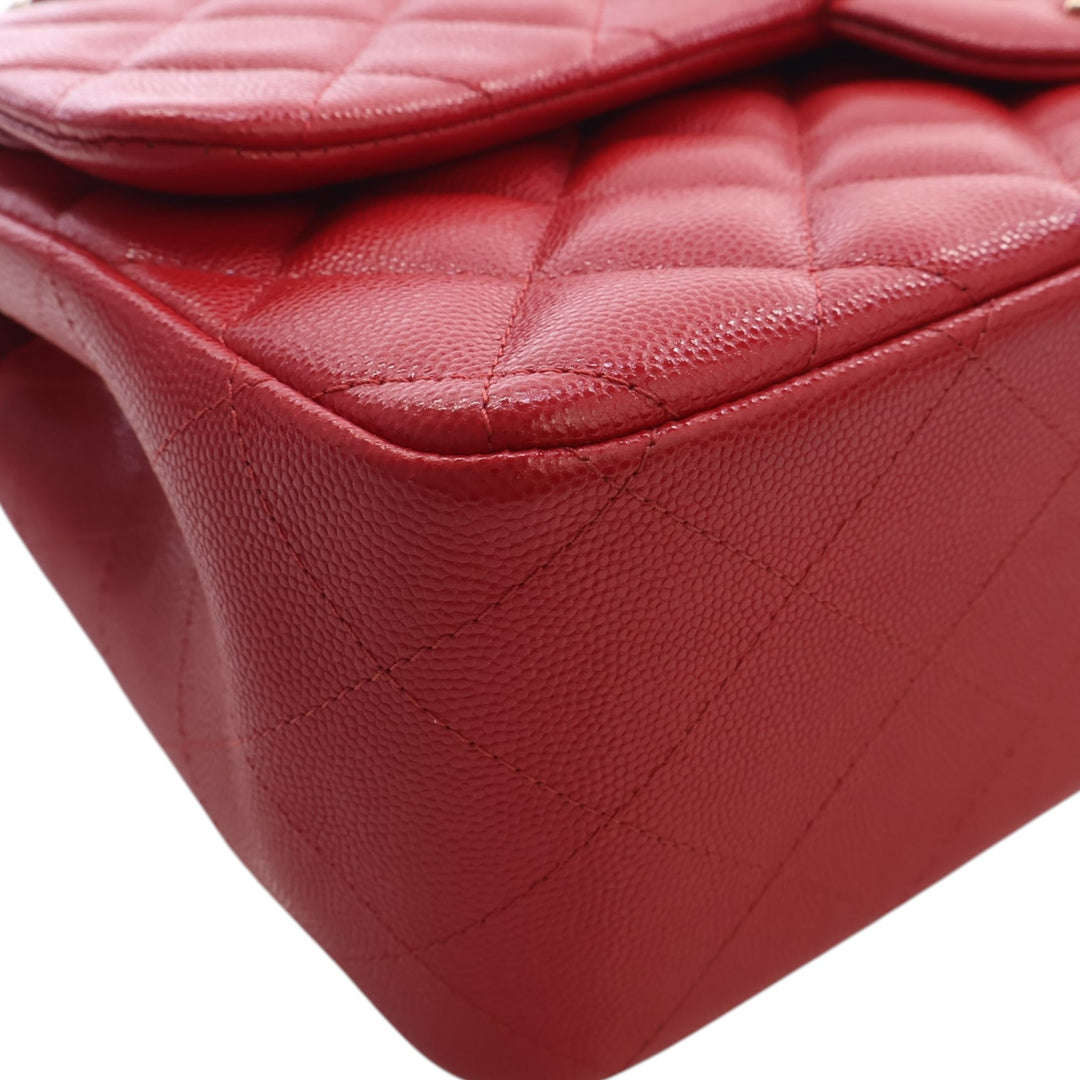 Classic Double rabat Jumbo Cuir caviar Rouge