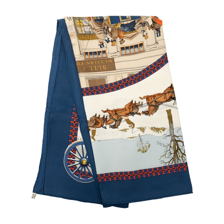 Hermès Carré L Hiver En Poste 90 Bleu – vue principale – GABY PARIS