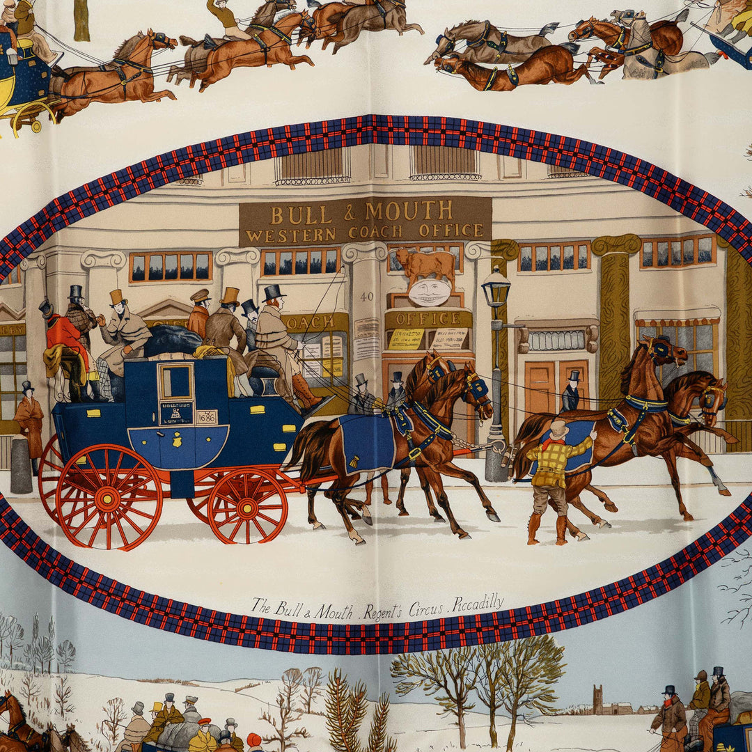 Hermès Carré L Hiver En Poste 90 Bleu – vue 2 – GABY PARIS