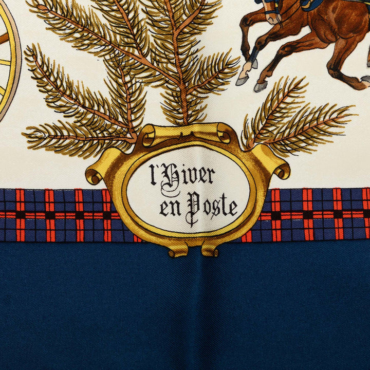 Hermès Carré L Hiver En Poste 90 Bleu – vue 4 – GABY PARIS