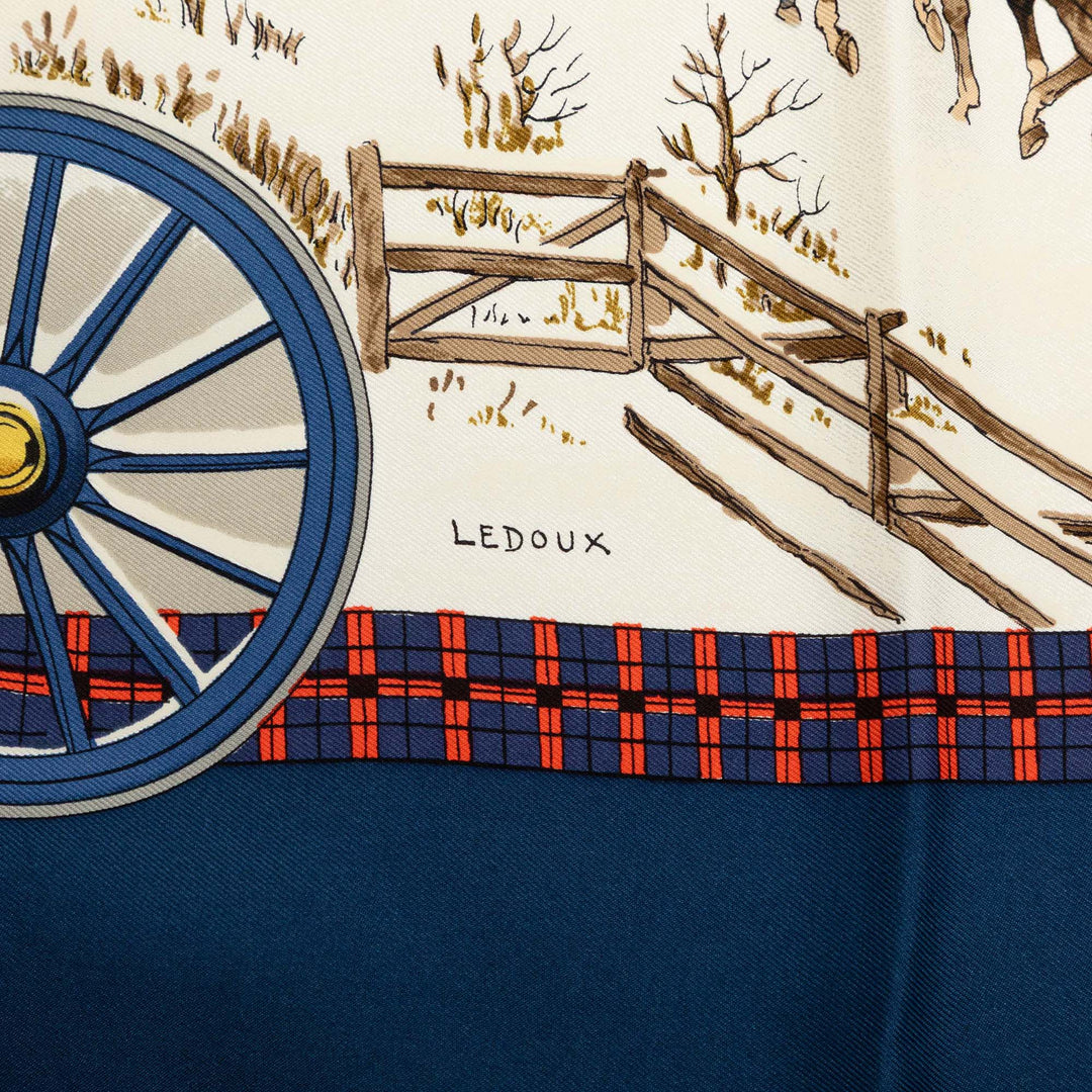 Hermès Carré L Hiver En Poste 90 Bleu – vue 5 – GABY PARIS
