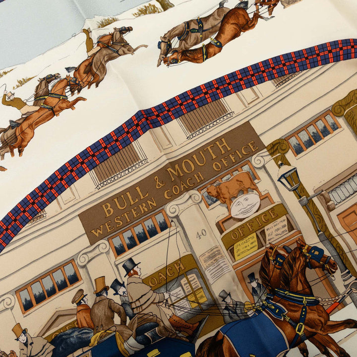 Hermès Carré L Hiver En Poste 90 Bleu – vue 7 – GABY PARIS