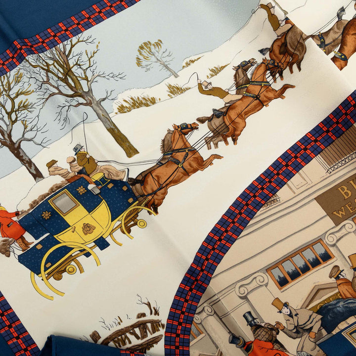 Hermès Carré L Hiver En Poste 90 Bleu – vue 8 – GABY PARIS
