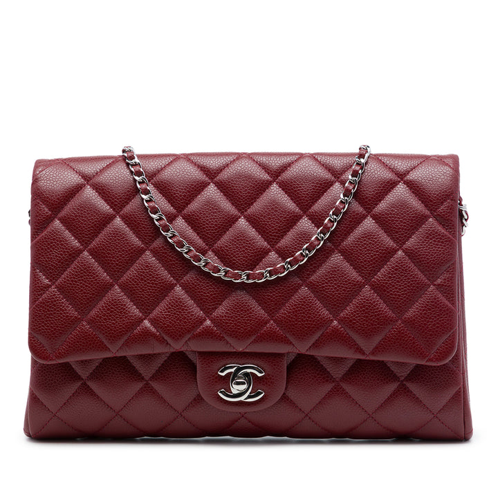 CC Matelassé à rabat Pochette avec chaîne Cuir caviar Rouge