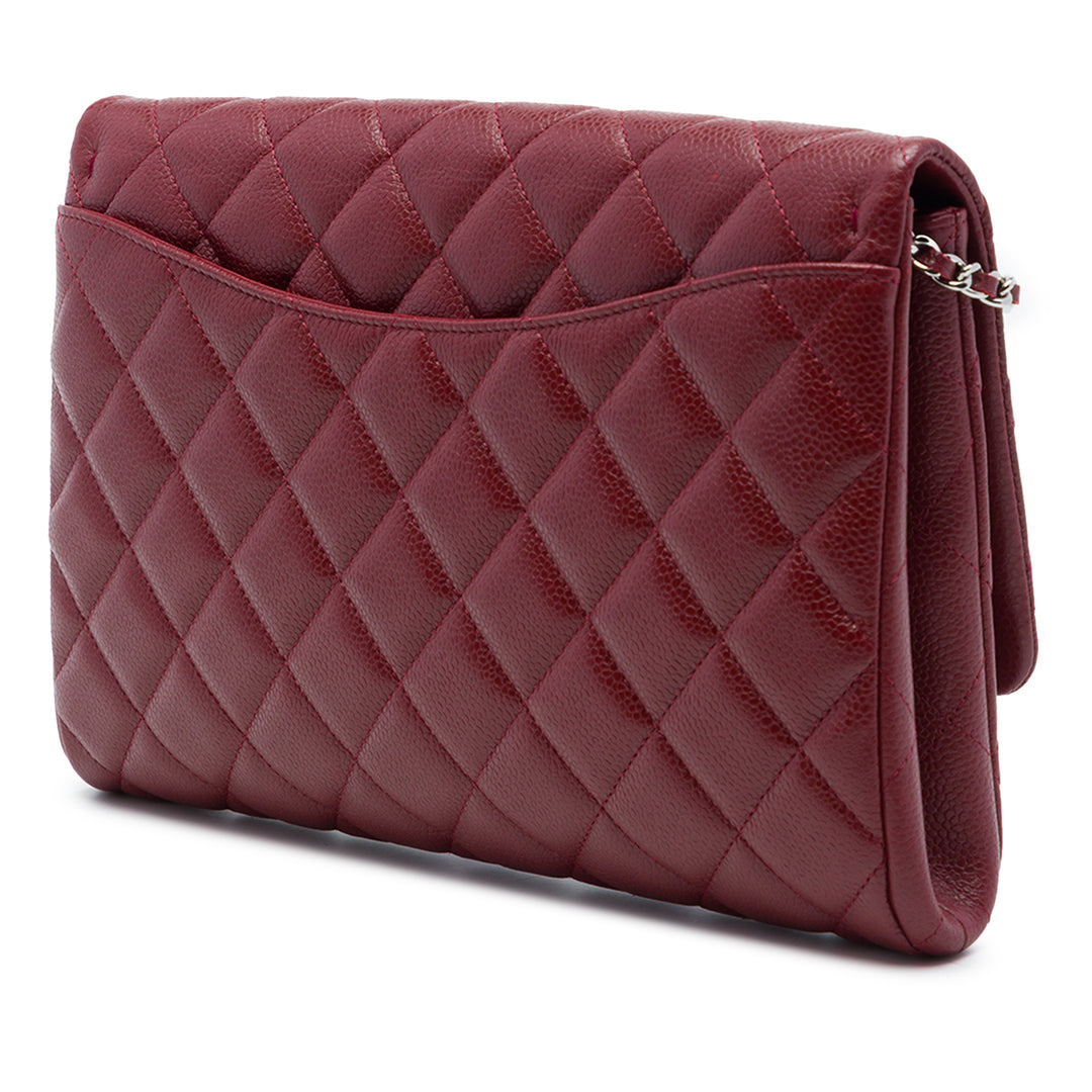 CC Matelassé à rabat Pochette avec chaîne Cuir caviar Rouge