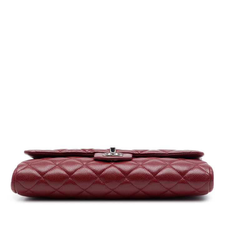 CC Matelassé à rabat Pochette avec chaîne Cuir caviar Rouge