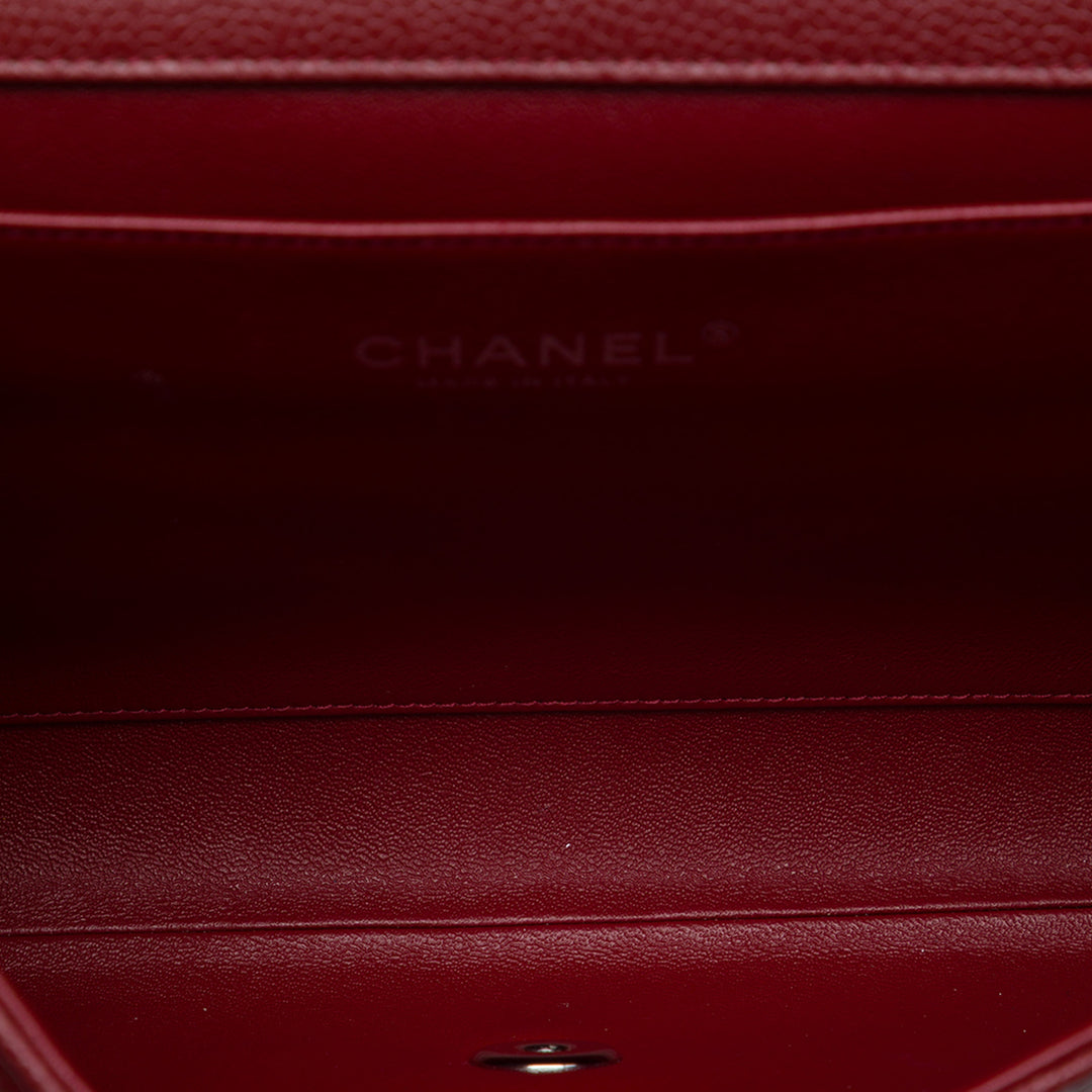 CC Matelassé à rabat Pochette avec chaîne Cuir caviar Rouge