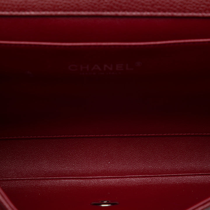 CC Matelassé à rabat Pochette avec chaîne Cuir caviar Rouge