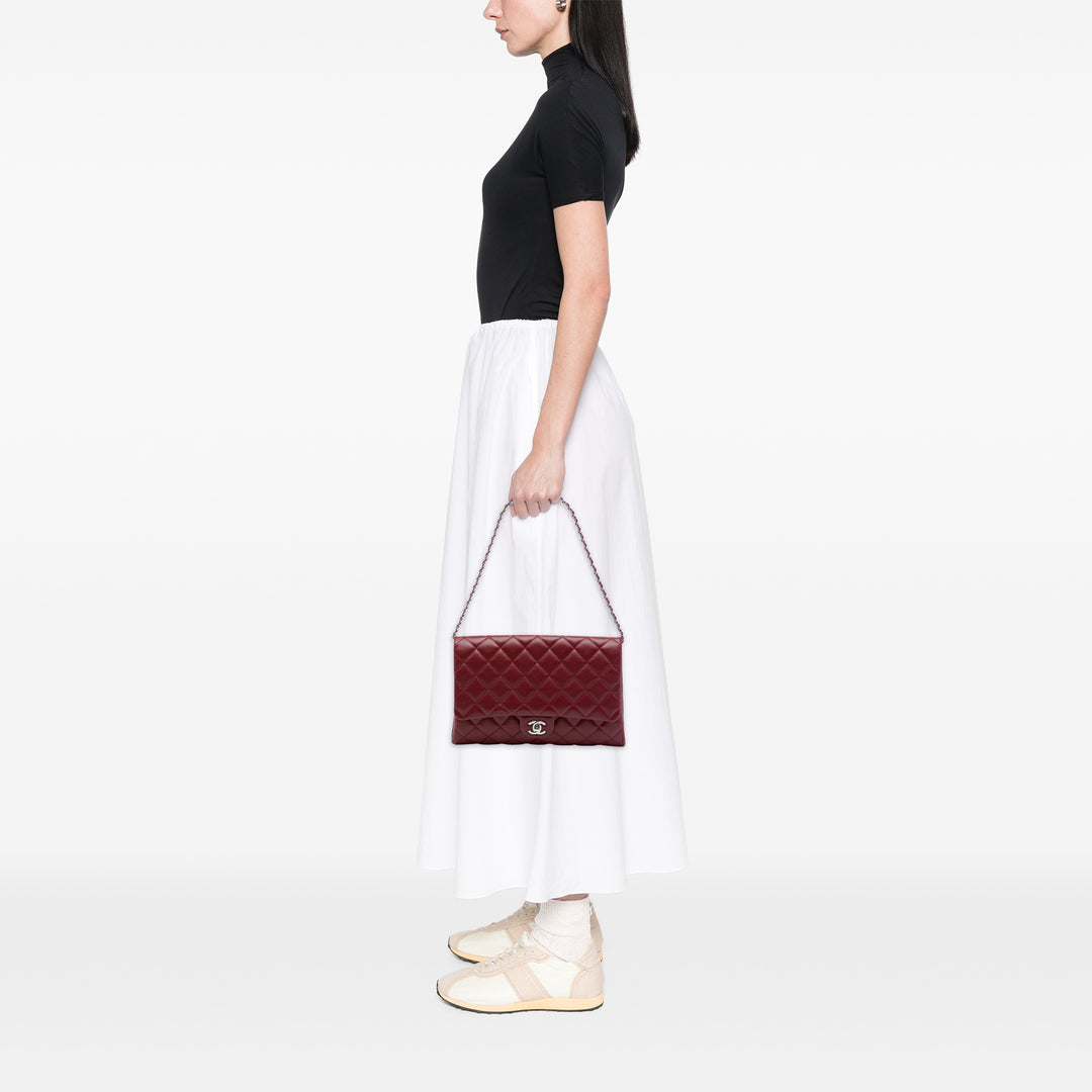 CC Matelassé à rabat Pochette avec chaîne Cuir caviar Rouge