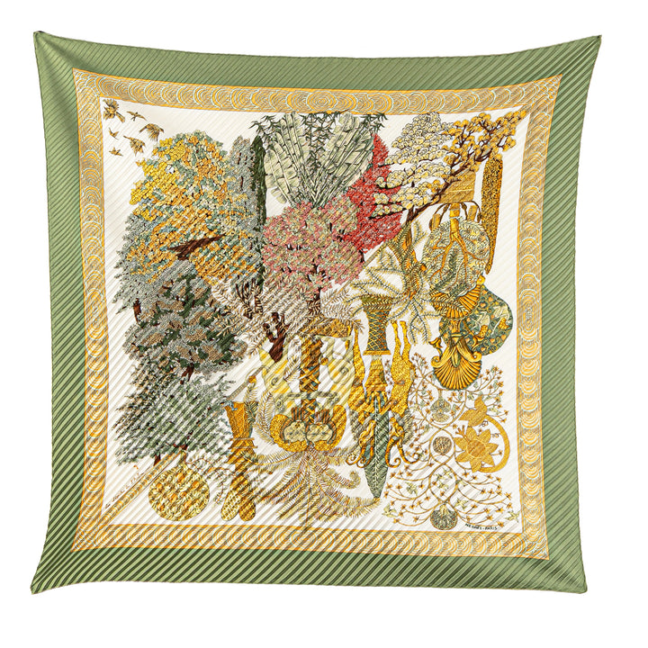 Les Legendes de L Arbre Pleated Silk Scarf Green - Gaby Paris