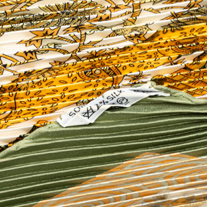 Les Legendes de L Arbre Pleated Silk Scarf Green - Gaby Paris