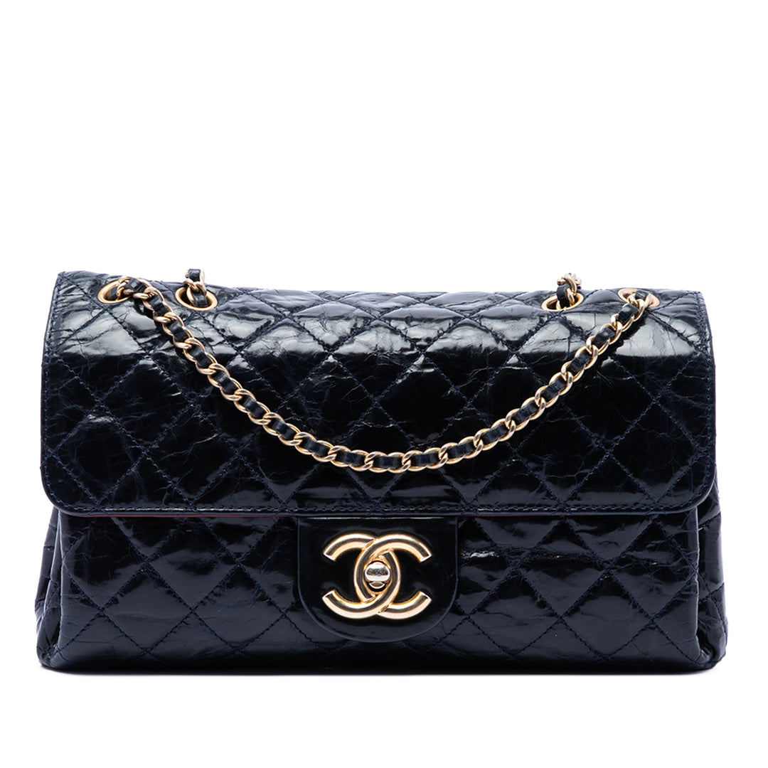 Chanel CC Matelassé vieilli Glazed Cuir de veau Accordion à rabat