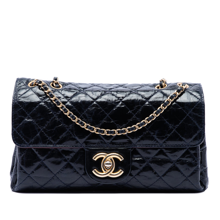 Chanel CC Matelassé vieilli Glazed Cuir de veau Accordion à rabat