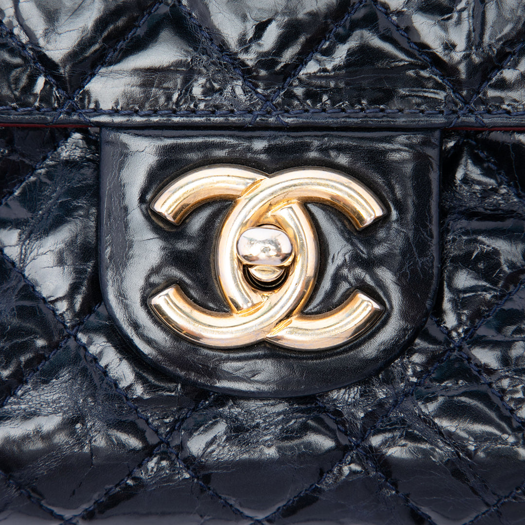 Chanel CC Matelassé vieilli Glazed Cuir de veau Accordion à rabat